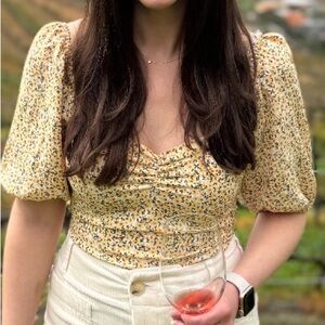 Abercrombie & Fitch Yellow Floral Puff Sleeve Crop Top